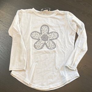 White Long Sleeve Kids Shirt with Flower Design